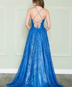 Long A-line Lace Dress By Poly USA 8862 Prom