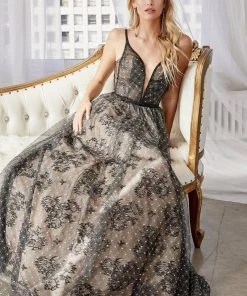 Prom Long A-line Lace Overlay Dress By Cinderella Divine H9928