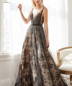 Prom Long A-line Lace Overlay Dress By Cinderella Divine H9928