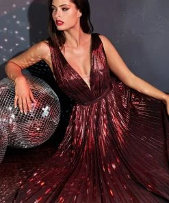 Long A-line Metallic Dress By Cinderella Divine CD160 Prom 21 Long A-line Metallic Dress By Cinderella Divine CD160 Prom
