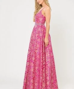 Prom Long A-line Metallic Floral Lace Dress By Poly USA 8562 27 Prom Long A-line Metallic Floral Lace Dress By Poly USA 8562