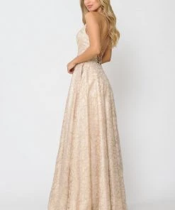 Prom Long A-line Metallic Floral Lace Dress By Poly USA 8562 24 Prom Long A-line Metallic Floral Lace Dress By Poly USA 8562