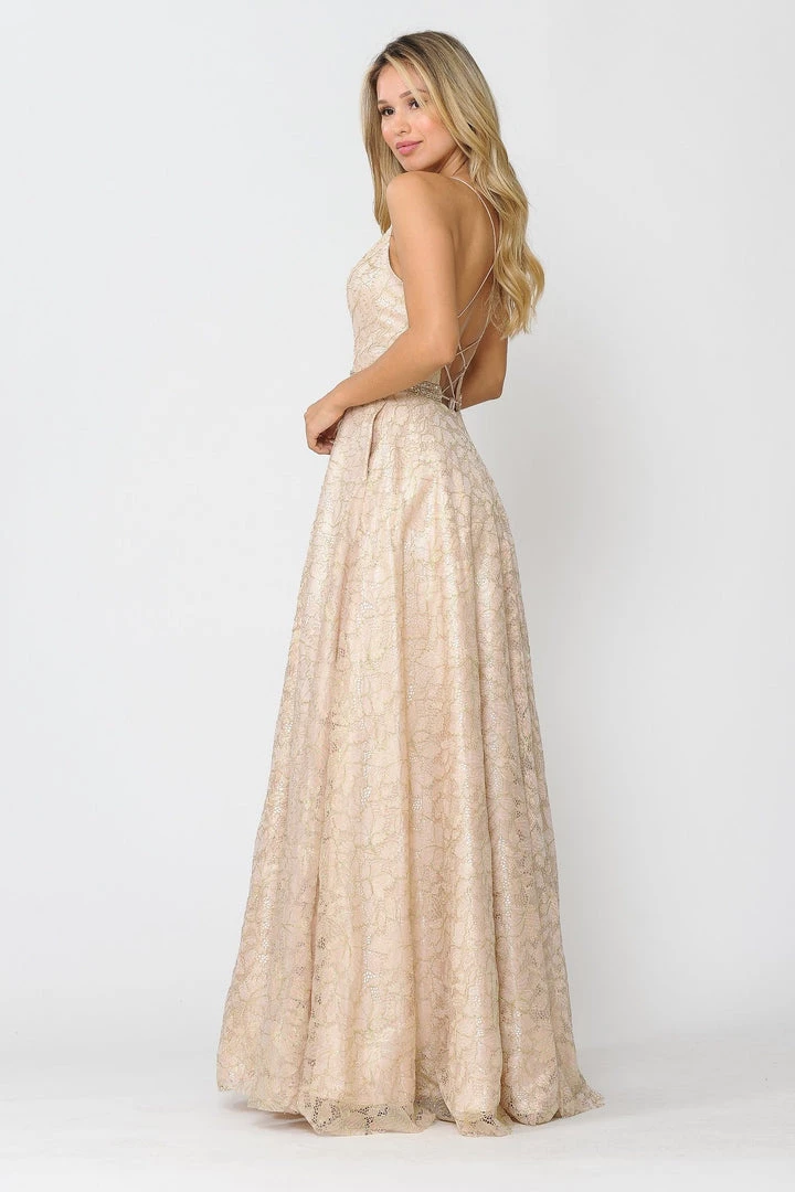Prom Long A-line Metallic Floral Lace Dress By Poly USA 8562 11 Prom Long A-line Metallic Floral Lace Dress By Poly USA 8562