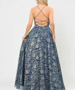 Prom Long A-line Metallic Floral Lace Dress By Poly USA 8562 23 Prom Long A-line Metallic Floral Lace Dress By Poly USA 8562
