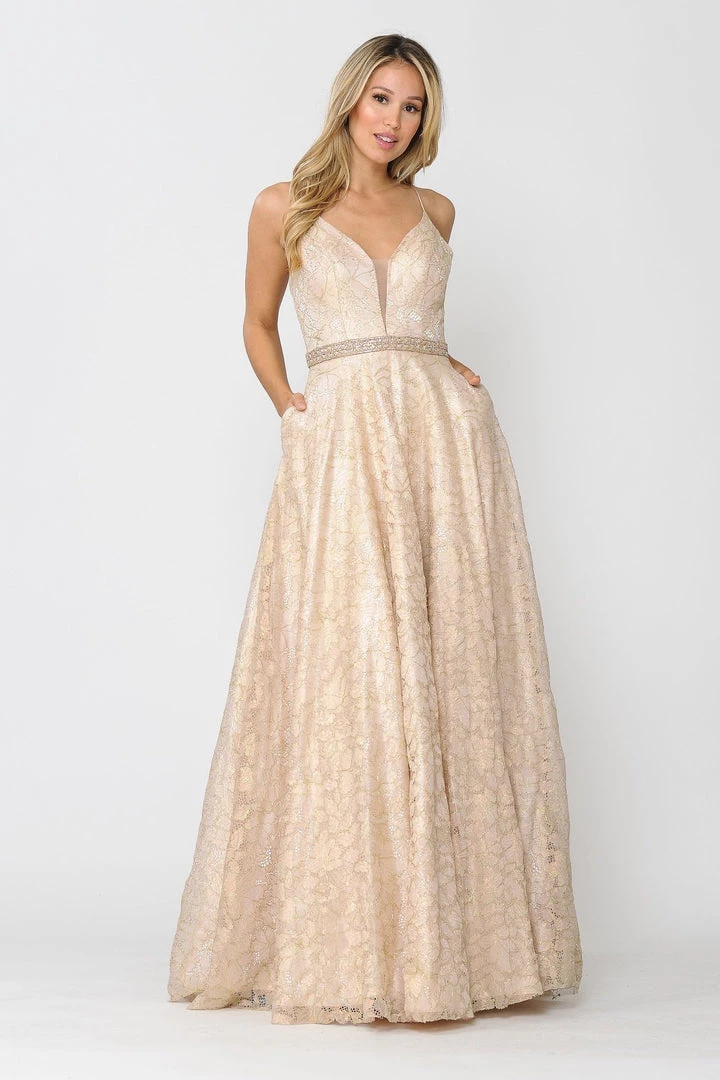 Prom Long A-line Metallic Floral Lace Dress By Poly USA 8562 6 Prom Long A-line Metallic Floral Lace Dress By Poly USA 8562