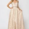 Prom Long A-line Metallic Floral Lace Dress By Poly USA 8562