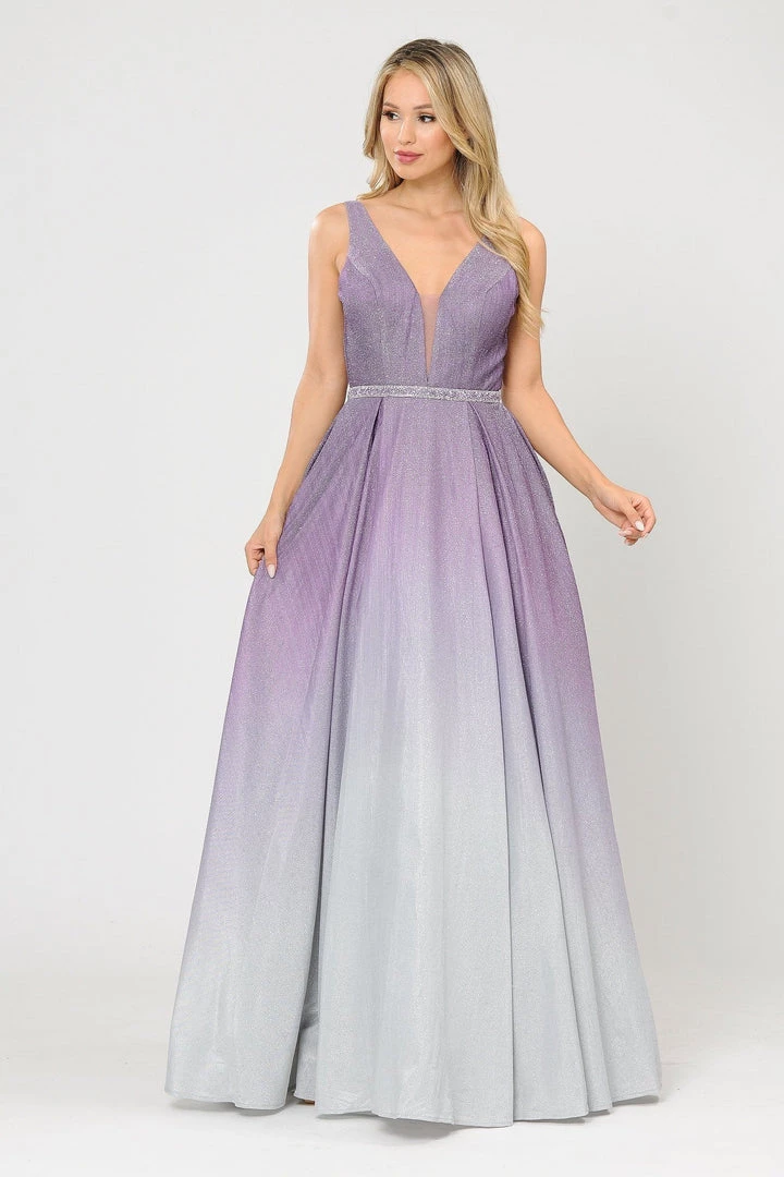 Long A-line Ombre Glitter Dress By Poly USA 8710 Prom 22 Long A-line Ombre Glitter Dress By Poly USA 8710 Prom