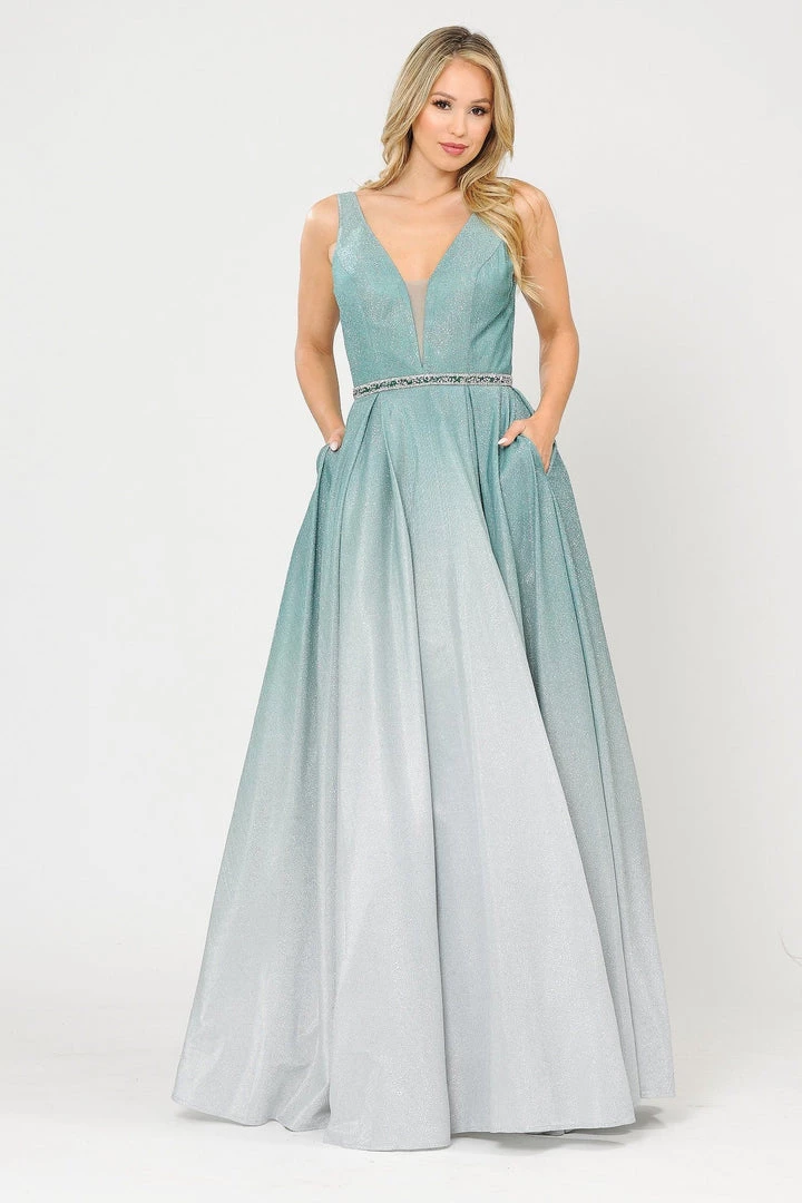 Long A-line Ombre Glitter Dress By Poly USA 8710 Prom 14 Long A-line Ombre Glitter Dress By Poly USA 8710 Prom