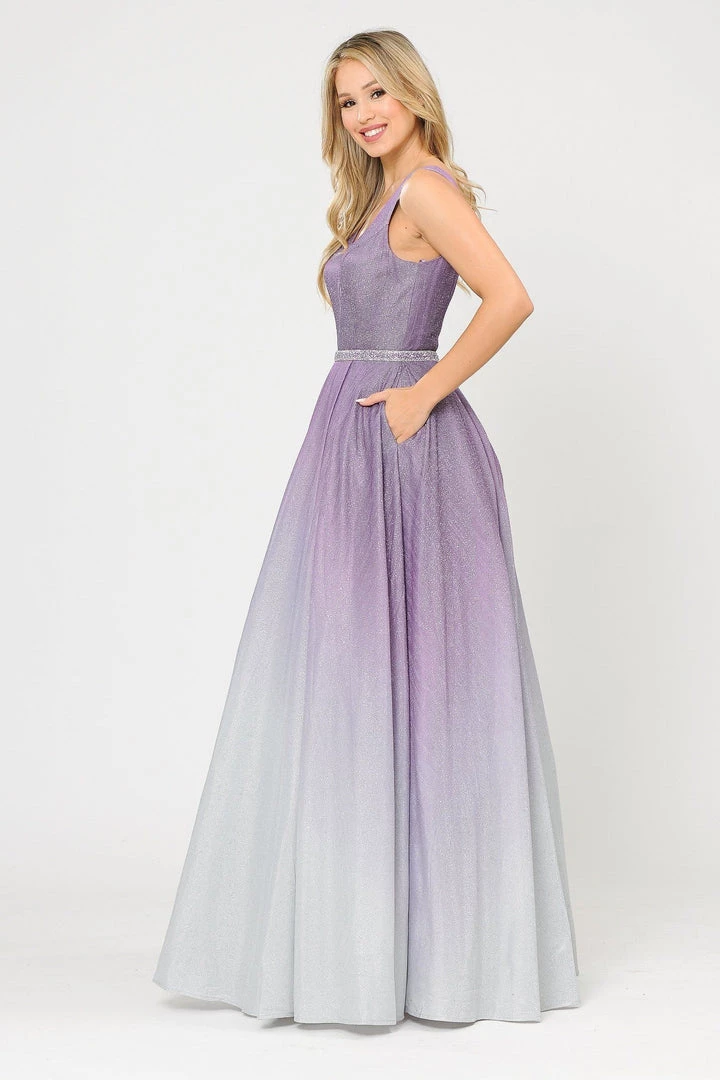 Long A-line Ombre Glitter Dress By Poly USA 8710 Prom 21 Long A-line Ombre Glitter Dress By Poly USA 8710 Prom