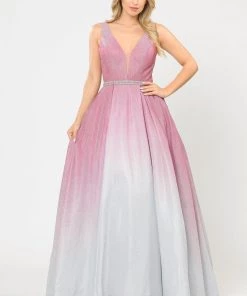 Long A-line Ombre Glitter Dress By Poly USA 8710 Prom