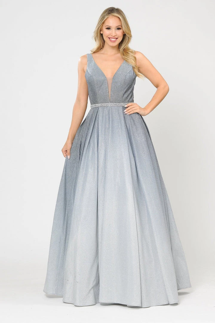 Long A-line Ombre Glitter Dress By Poly USA 8710 Prom 16 Long A-line Ombre Glitter Dress By Poly USA 8710 Prom