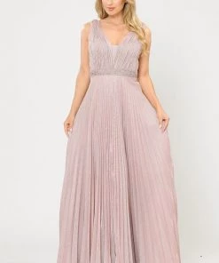 Long A-line Ruched Metallic Glitter Dress By Poly USA 8600 Prom