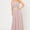 Long A-line Ruched Metallic Glitter Dress By Poly USA 8600 Prom