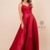 Long A-line Satin Dress With Corset Back By Nox Anabel T406 Prom