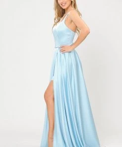 Prom Long A-line Satin Dress With Corset Back By Poly USA 8652