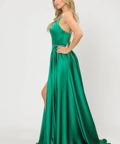 Prom Long A-line Satin Dress With Corset Back By Poly USA 8652