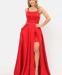 Prom Long A-line Satin Dress With Corset Back By Poly USA 8652