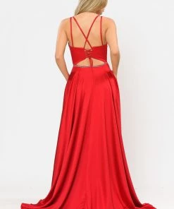 Prom Long A-line Satin Dress With Corset Back By Poly USA 8652
