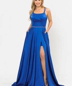 Prom Long A-line Satin Dress With Corset Back By Poly USA 8652