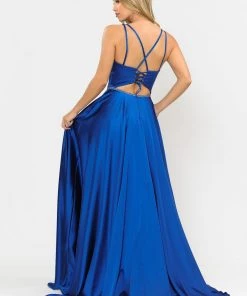 Prom Long A-line Satin Dress With Corset Back By Poly USA 8652