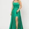 Prom Long A-line Satin Dress With Corset Back By Poly USA 8652