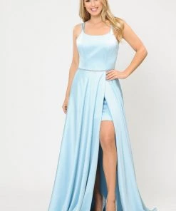 Prom Long A-line Satin Dress With Corset Back By Poly USA 8652