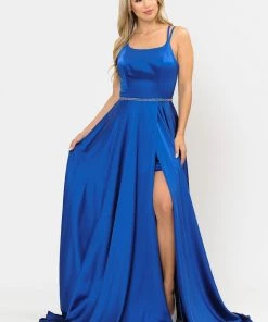 Prom Long A-line Satin Dress With Corset Back By Poly USA 8652