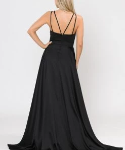 Long A-line Satin Dress With Short Skirt By Poly USA 8606 34 Long A-line Satin Dress With Short Skirt By Poly USA 8606