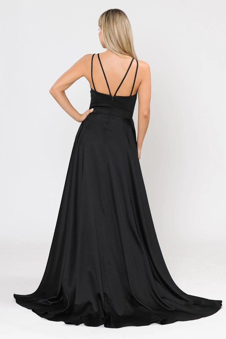 Long A-line Satin Dress With Short Skirt By Poly USA 8606 18 Long A-line Satin Dress With Short Skirt By Poly USA 8606