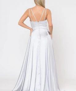 Long A-line Satin Dress With Short Skirt By Poly USA 8606 28 Long A-line Satin Dress With Short Skirt By Poly USA 8606