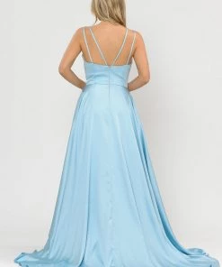 Long A-line Satin Dress With Short Skirt By Poly USA 8606 24 Long A-line Satin Dress With Short Skirt By Poly USA 8606