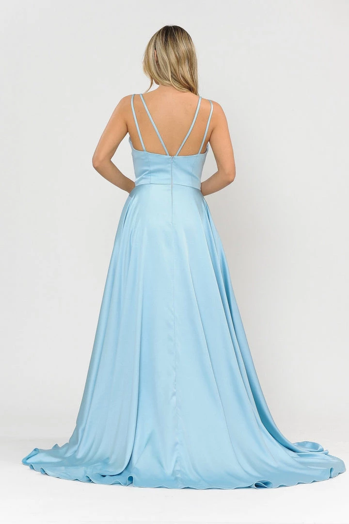 Long A-line Satin Dress With Short Skirt By Poly USA 8606 8 Long A-line Satin Dress With Short Skirt By Poly USA 8606