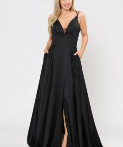 Long A-line Satin Dress With Short Skirt By Poly USA 8606 31 Long A-line Satin Dress With Short Skirt By Poly USA 8606