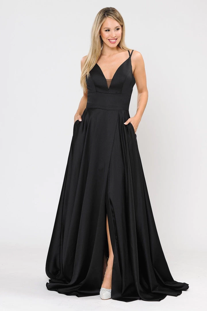 Long A-line Satin Dress With Short Skirt By Poly USA 8606 15 Long A-line Satin Dress With Short Skirt By Poly USA 8606