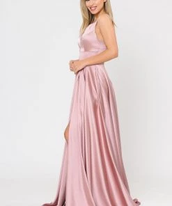 Long A-line Satin Dress With Short Skirt By Poly USA 8606 21 Long A-line Satin Dress With Short Skirt By Poly USA 8606