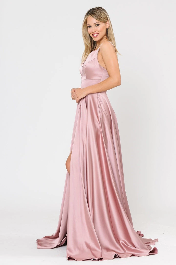 Long A-line Satin Dress With Short Skirt By Poly USA 8606 5 Long A-line Satin Dress With Short Skirt By Poly USA 8606