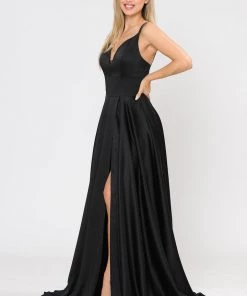 Long A-line Satin Dress With Short Skirt By Poly USA 8606 33 Long A-line Satin Dress With Short Skirt By Poly USA 8606