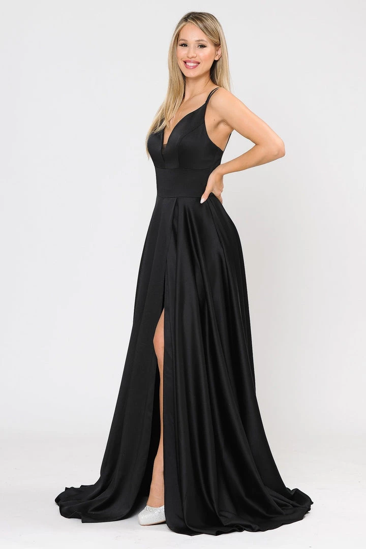 Long A-line Satin Dress With Short Skirt By Poly USA 8606 17 Long A-line Satin Dress With Short Skirt By Poly USA 8606