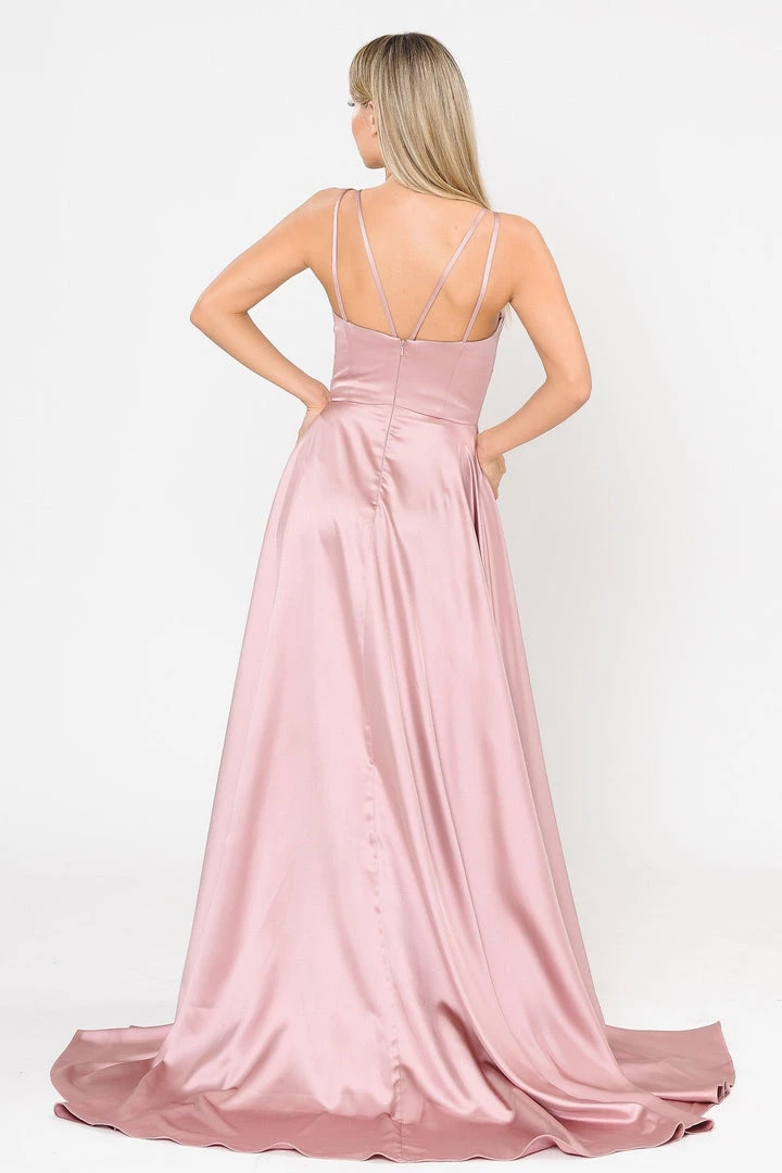 Long A-line Satin Dress With Short Skirt By Poly USA 8606 4 Long A-line Satin Dress With Short Skirt By Poly USA 8606