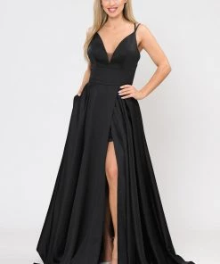 Long A-line Satin Dress With Short Skirt By Poly USA 8606 29 Long A-line Satin Dress With Short Skirt By Poly USA 8606