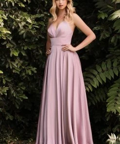 Long A-line Satin Dress With Slit By Cinderella Divine 7472 Prom