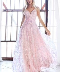 Long A-line Sequin Print Dress By Cinderella Divine CB055