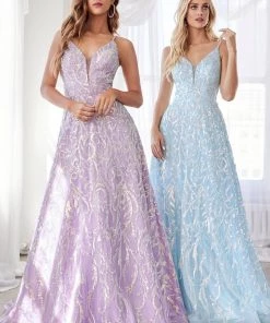 Long A-line Sequin Print Dress By Cinderella Divine CB055