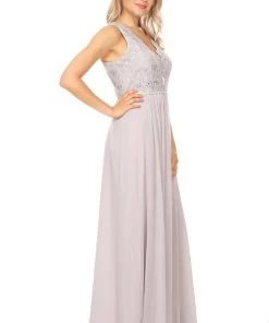 Long A-line Sleeveless Dress With Lace Bodice By Celavie 6467L