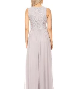 Long A-line Sleeveless Dress With Lace Bodice By Celavie 6467L