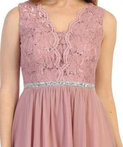 Long A-line Sleeveless Dress With Lace Bodice By Celavie 6467L