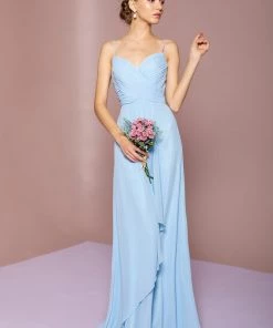 Long A-line Sleeveless Dress With Ruched Bodice By Elizabeth K GL2666 Prom