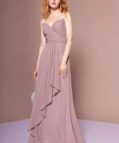 Long A-line Sleeveless Dress With Ruched Bodice By Elizabeth K GL2666 Prom