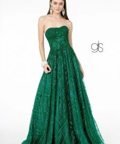 Prom Long A-Line Strapless Glitter Dress By Elizabeth K GL2921