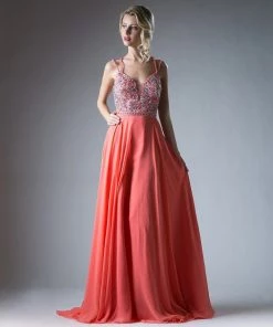 Long A-line Strappy Back Dress By Cinderella Divine CR775 Prom